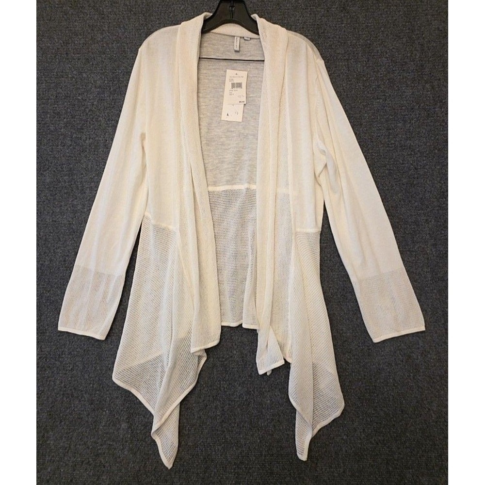 Beatrix Ost Cardigan Sweater Womens XL White Open Knit Drape Front Lightweight